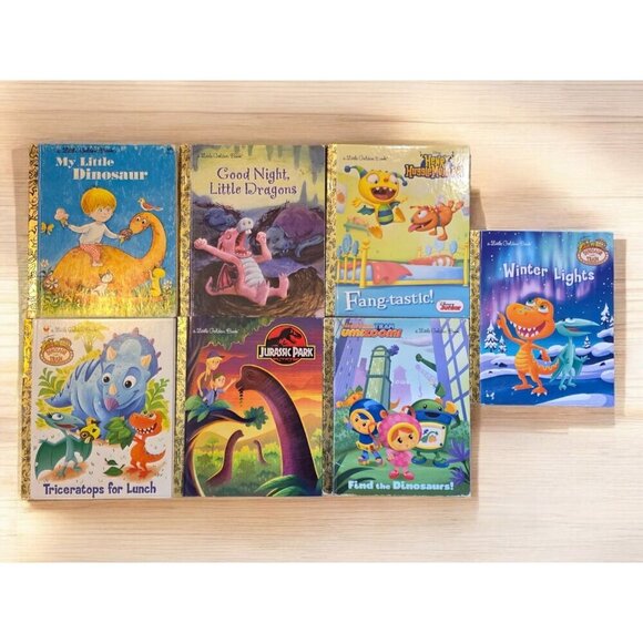 Little Golden Books Dinosaur Monster Dragon Themed Lot Of 7 Jurassic Park - Picture 1 of 8